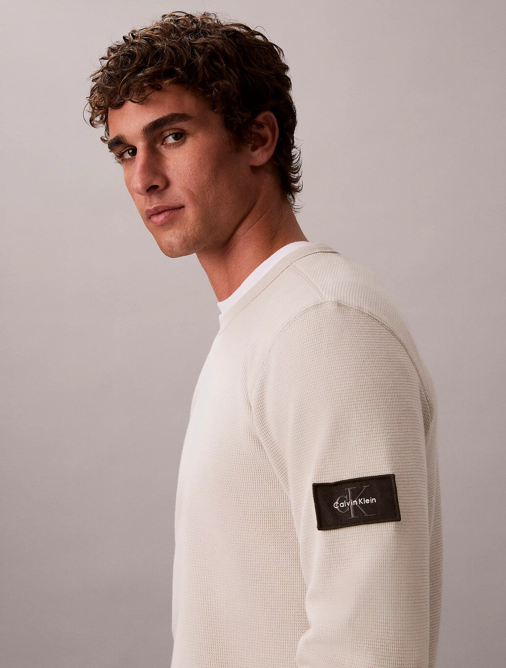 Calvin Klein Waffle Badge Long Sleeve T-Shirt in Moonstruck