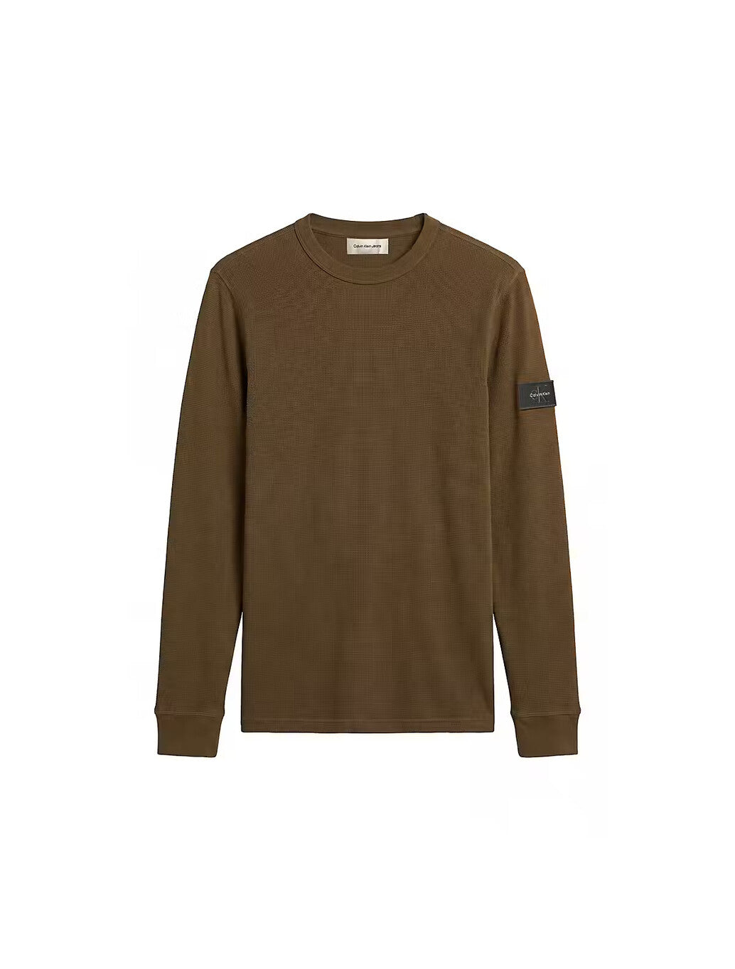 Calvin Klein Waffle Badge Long Sleeve T-Shirt in Olive Night