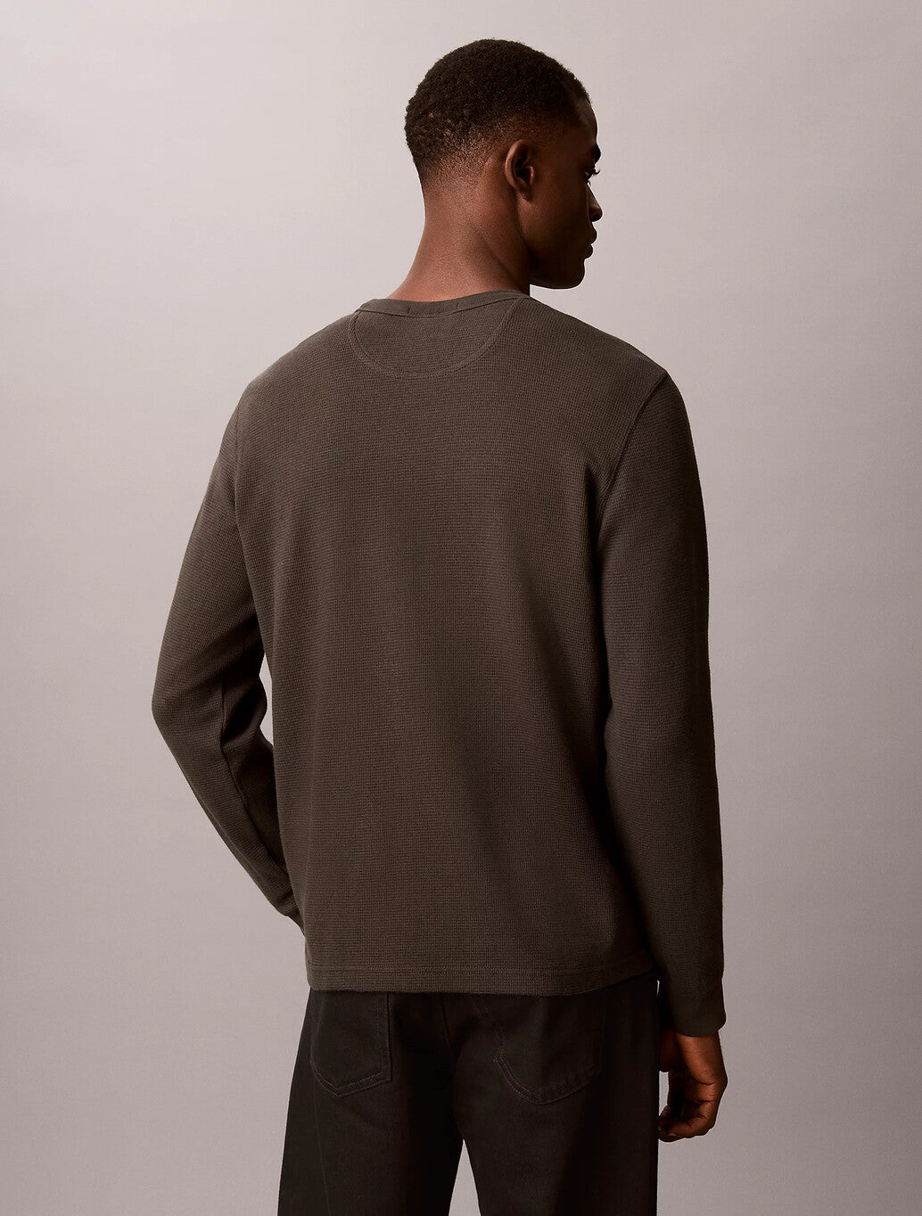 Calvin Klein Waffle Badge Long Sleeve T-Shirt in Pirate Black