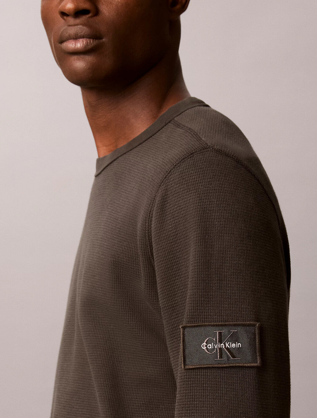 Calvin Klein Waffle Badge Long Sleeve T-Shirt in Pirate Black