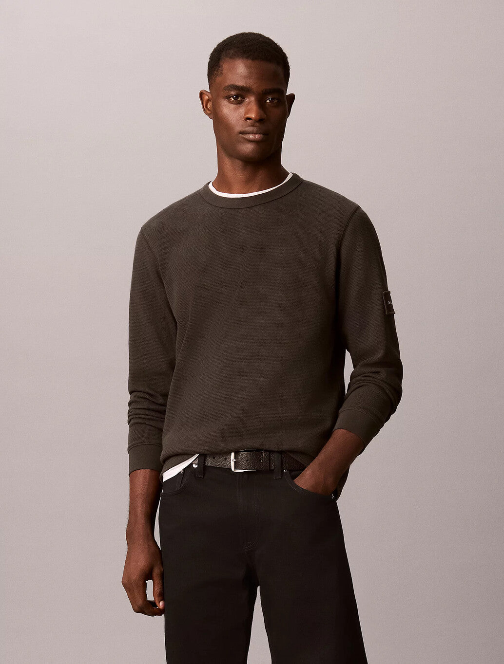 Calvin Klein Waffle Badge Long Sleeve T-Shirt in Pirate Black