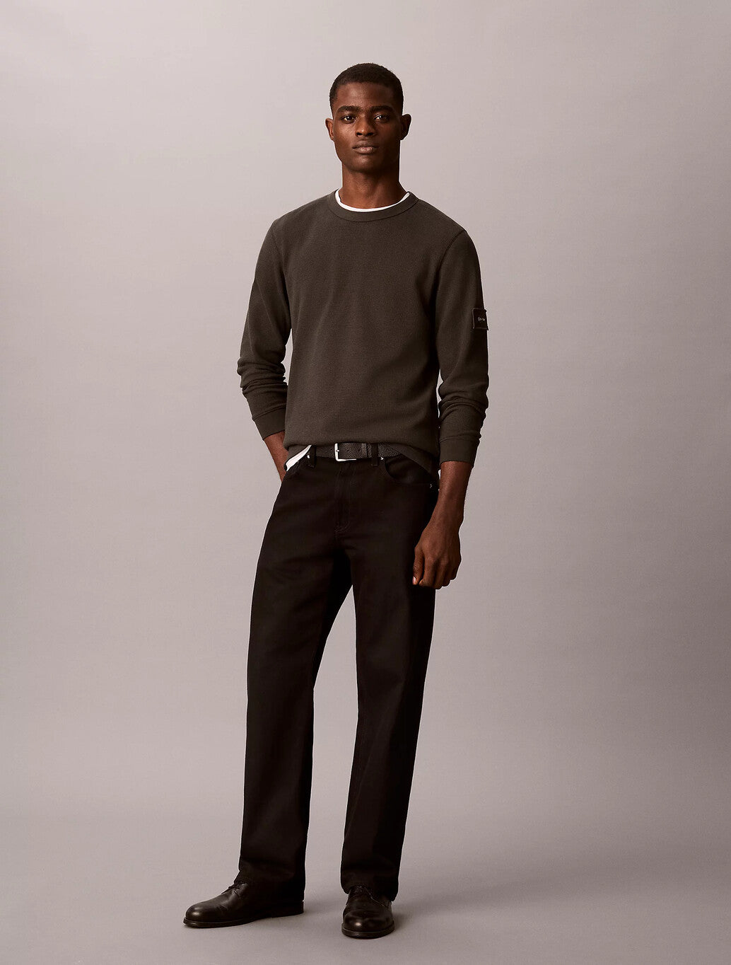 Calvin Klein Waffle Badge Long Sleeve T-Shirt in Pirate Black