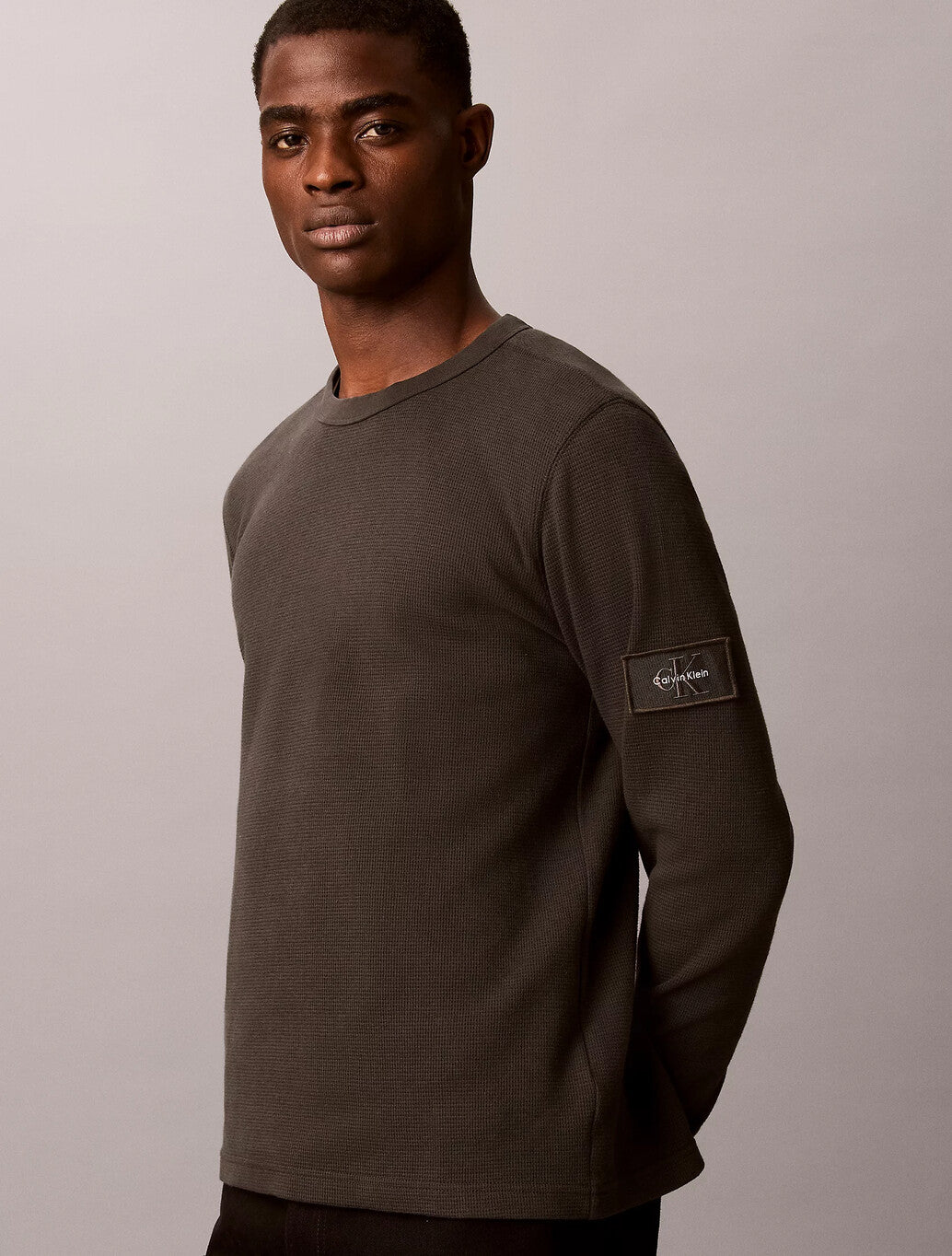Calvin Klein Waffle Badge Long Sleeve T-Shirt in Pirate Black