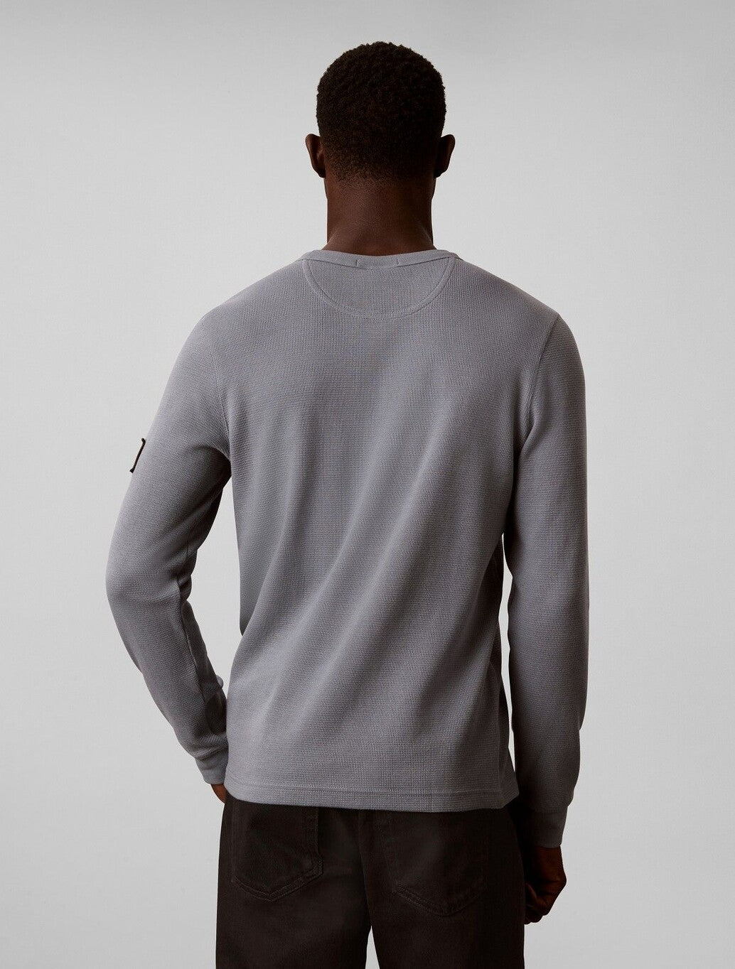 Calvin Klein Waffle Badge Long Sleeve T-Shirt in Steel Grey