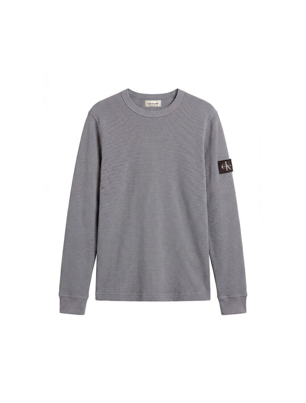Calvin Klein Waffle Badge Long Sleeve T-Shirt in Steel Grey