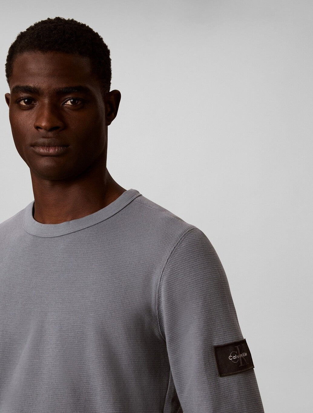 Calvin Klein Waffle Badge Long Sleeve T-Shirt in Steel Grey