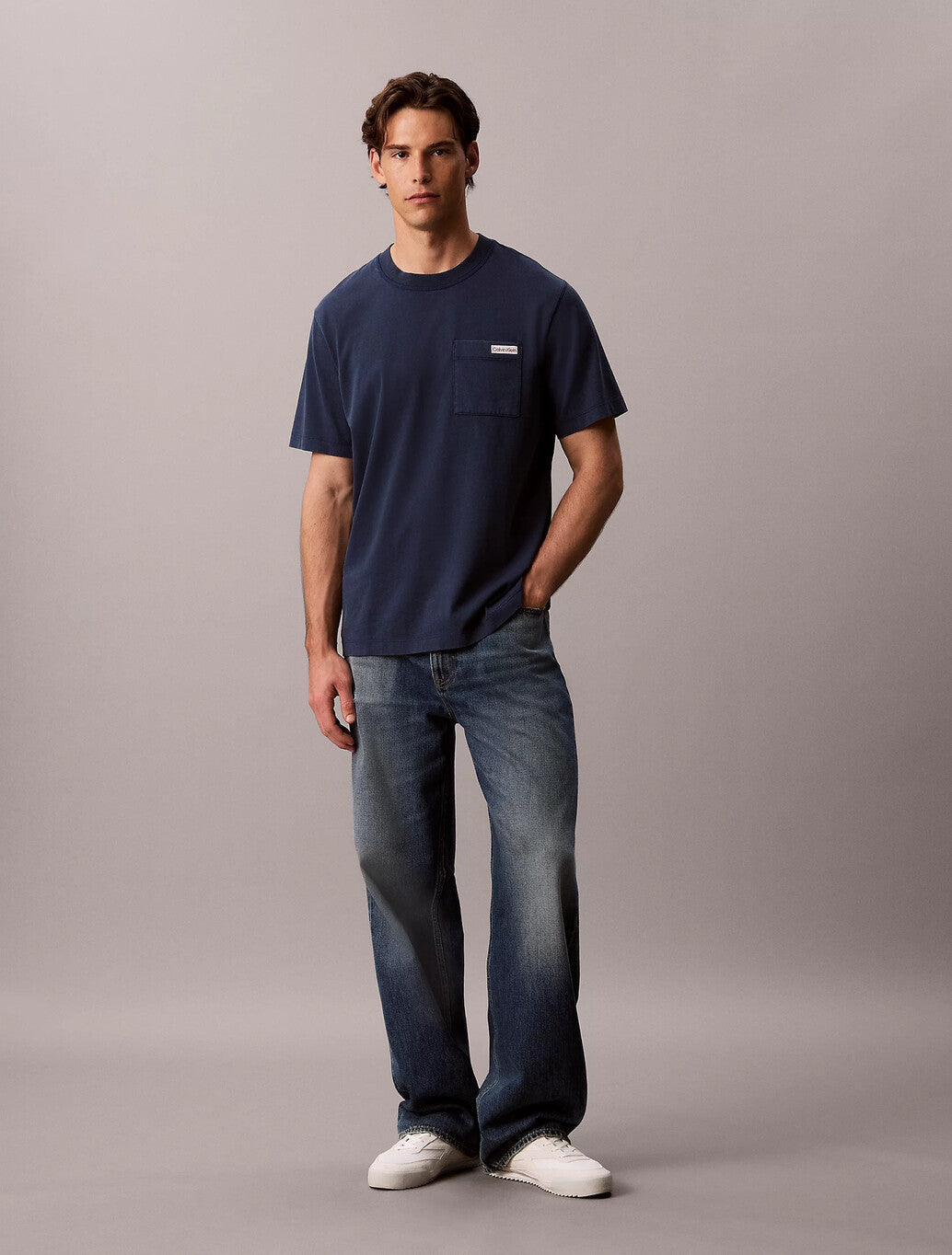 Calvin Klein Washed Cotton Pocket T-Shirt in Pageant Blue