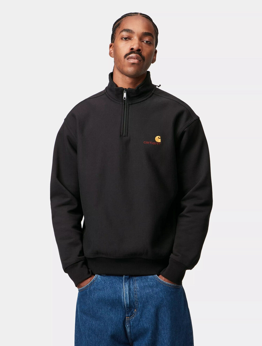 Carhartt WIP Half Zip American Script Sweatshirt in Black