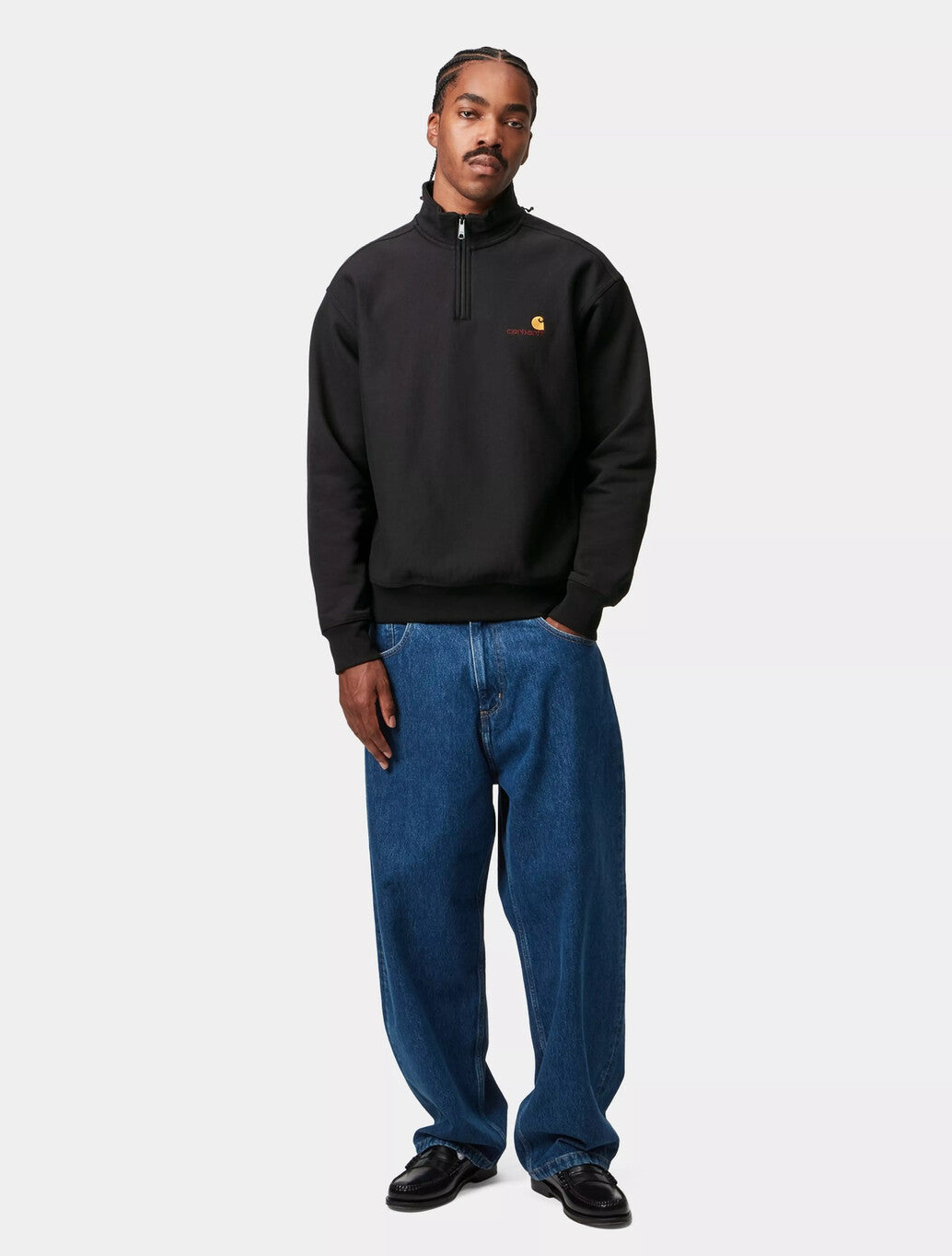 Carhartt WIP Half Zip American Script Sweatshirt in Black
