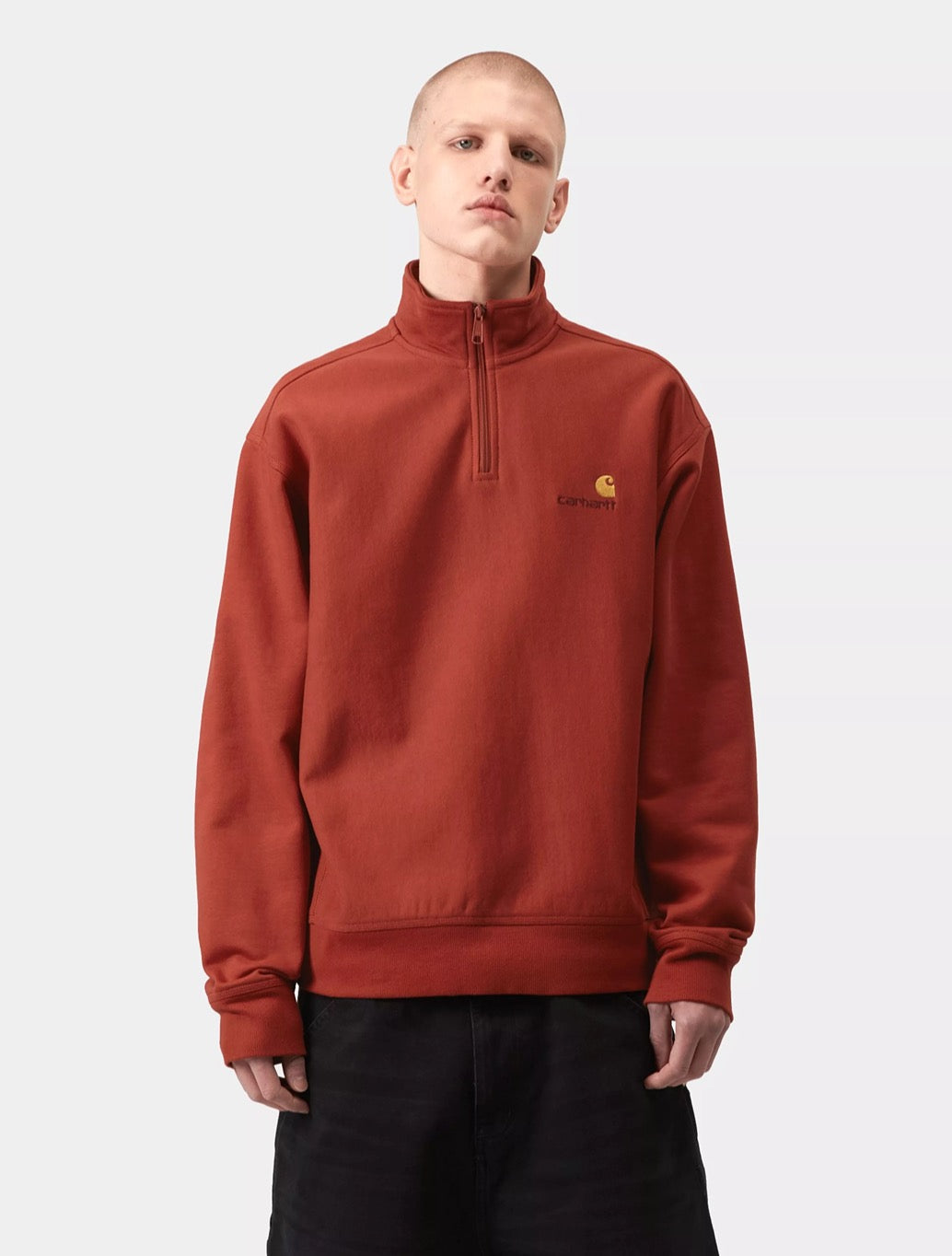 Carhartt WIP - Half Zip American Script Sweatshirt in Burnt Orange