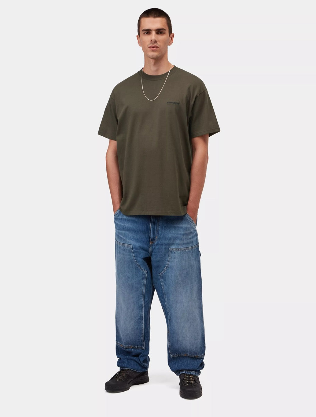 Carhartt WIP S/S Script Embroidery T-Shirt in Dark Green