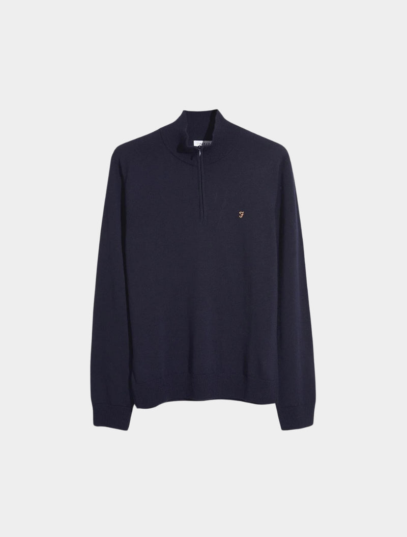 Farah - Redchurch Merino Wool Quarter Zip Jumper - Navy