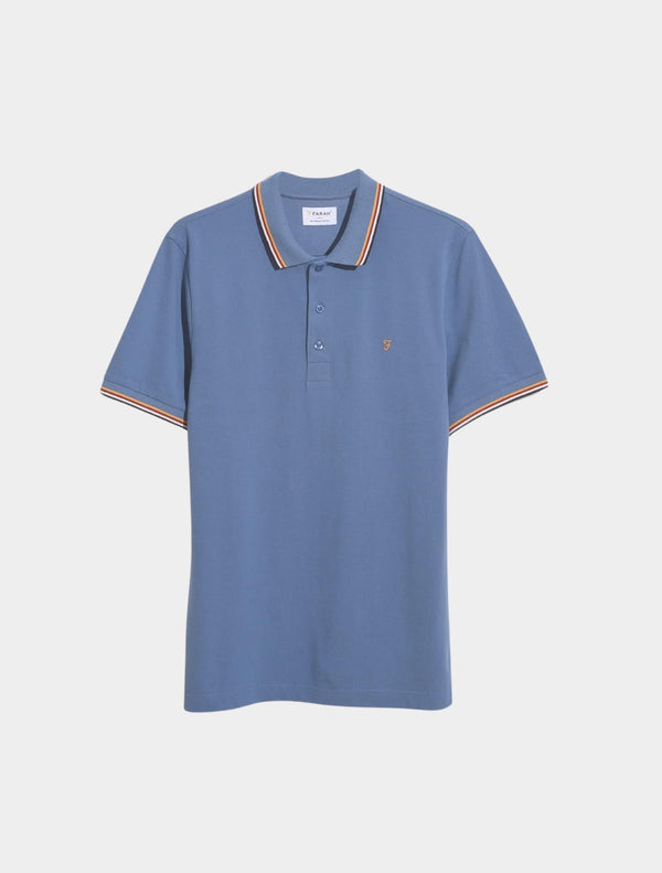 Farah - Alvin Organic Cotton Tipped Collar Short Sleeve Polo Shirt - Denim Blue