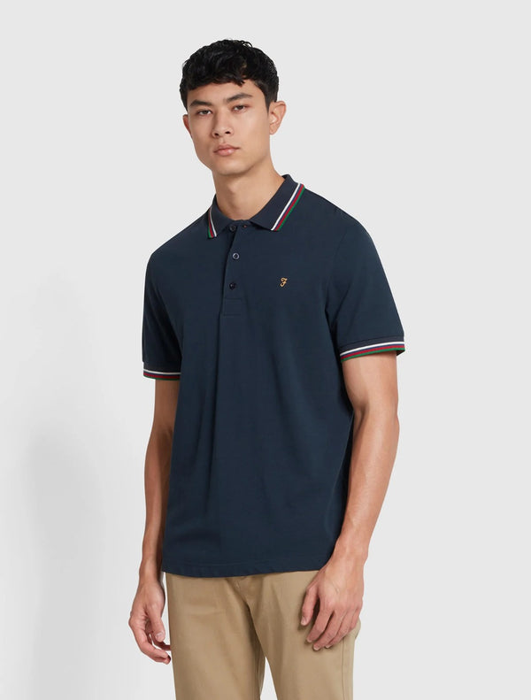 Farah - Alvin Organic Cotton Tipped Collar Short Sleeve Polo Shirt - Navy
