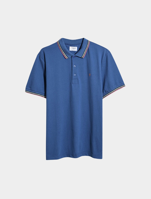 Farah - Alvin Organic Cotton Tipped Collar Short Sleeve Polo Shirt - Storm Blue
