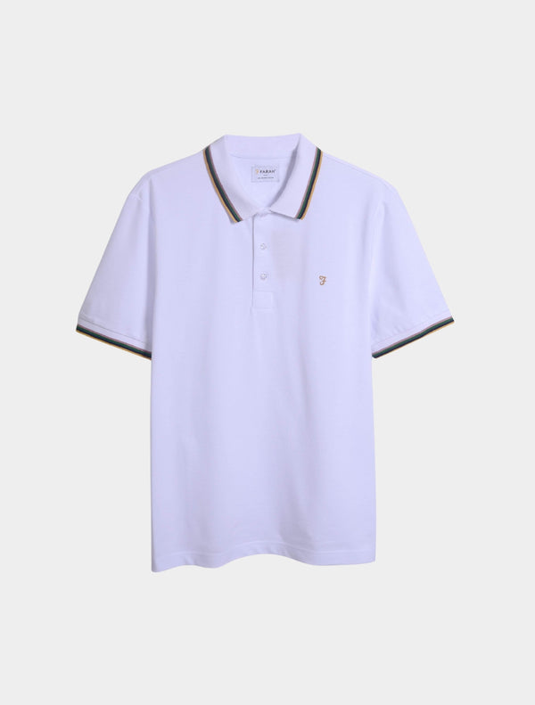 Farah - Alvin Organic Cotton Tipped Collar Short Sleeve Polo Shirt - White