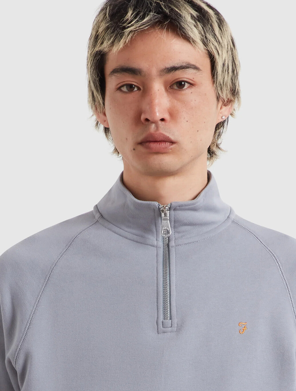 Farah Arnold Quarter Zip Sweatshirt in Pale Blue