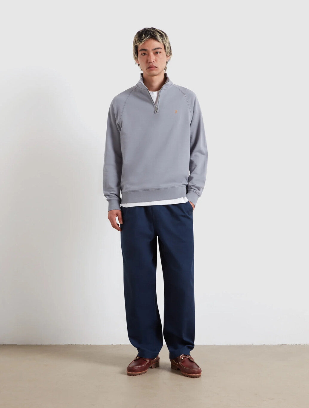 Farah Arnold Quarter Zip Sweatshirt in Pale Blue