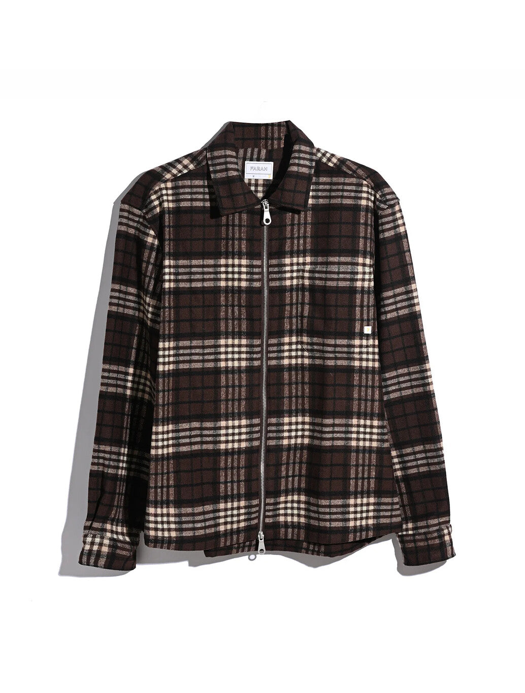 Farah Asher Zipped Check Overshirt in Dark Brown