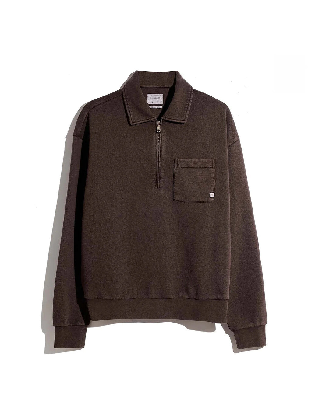 Farah Bellvue Quarter Zip Sweatshirt in Dark Brown