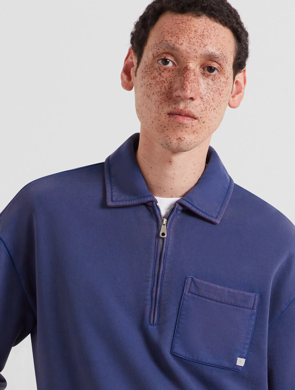 Farah Bellvue Quarter Zip Sweatshirt in Pacific Blue