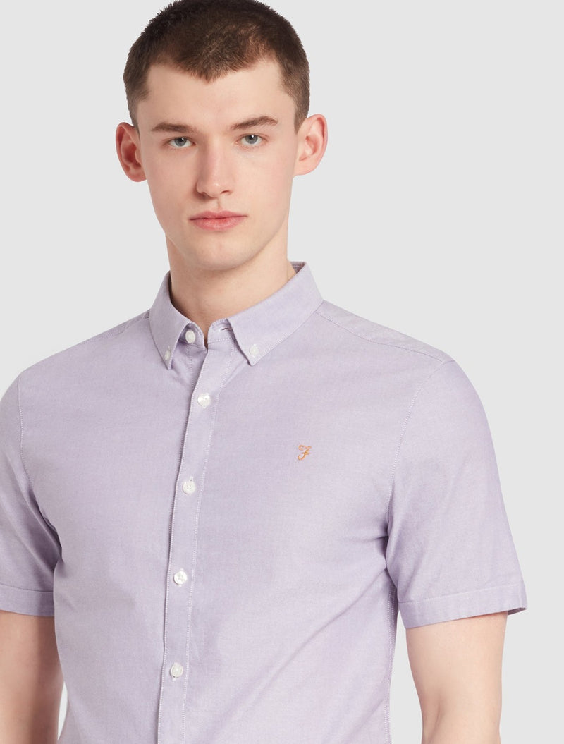 Farah - Brewer Slim Fit Short Sleeve Organic Cotton Oxford Shirt - Lilac