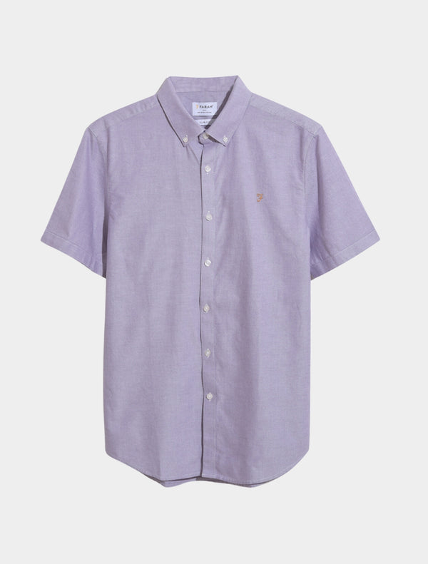 Farah - Brewer Slim Fit Short Sleeve Organic Cotton Oxford Shirt - Lilac
