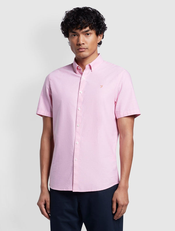 Farah - Brewer Slim Fit Short Sleeve Organic Cotton Oxford Shirt - Pink