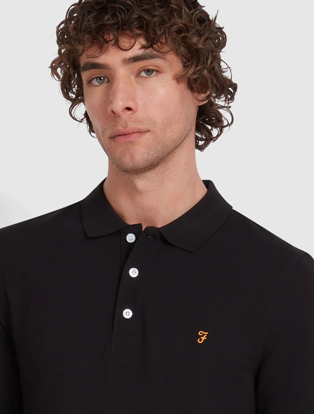 Farah - Blanes Organic Cotton Long Sleeve Polo Shirt - Black