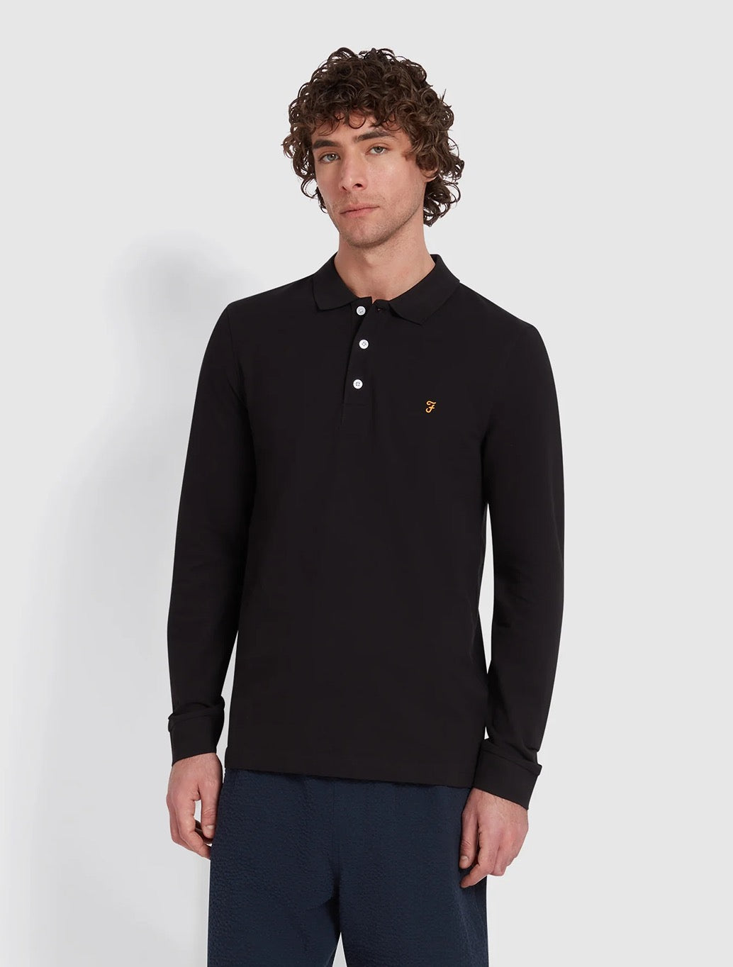 Farah - Blanes Organic Cotton Long Sleeve Polo Shirt - Black