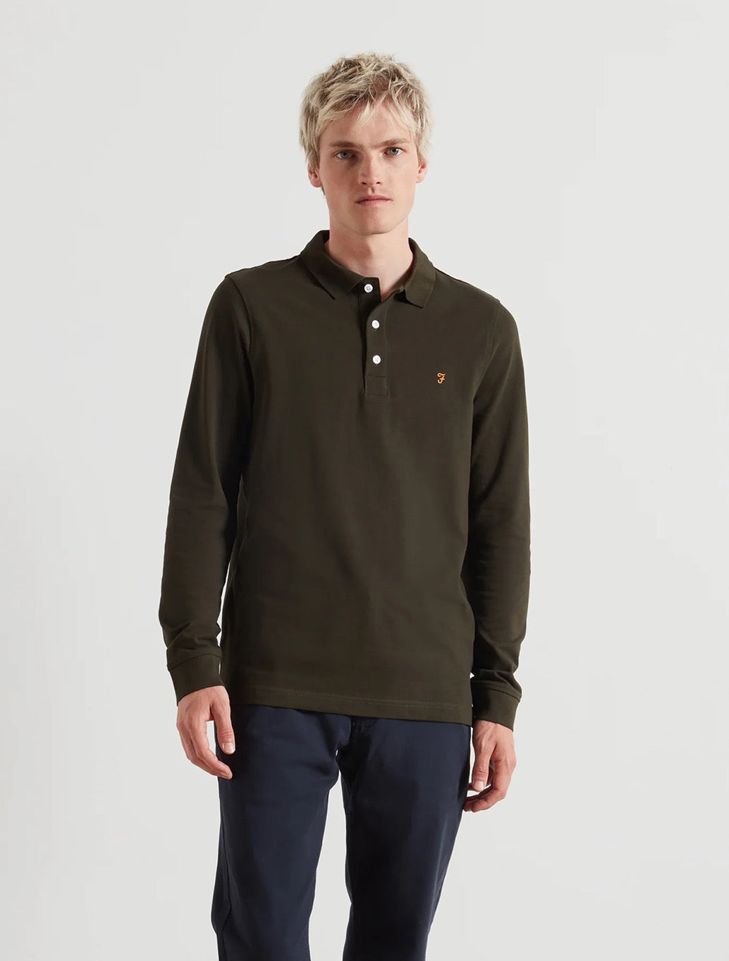 Farah - Blanes Organic Cotton Long Sleeve Polo Shirt - Dark Green