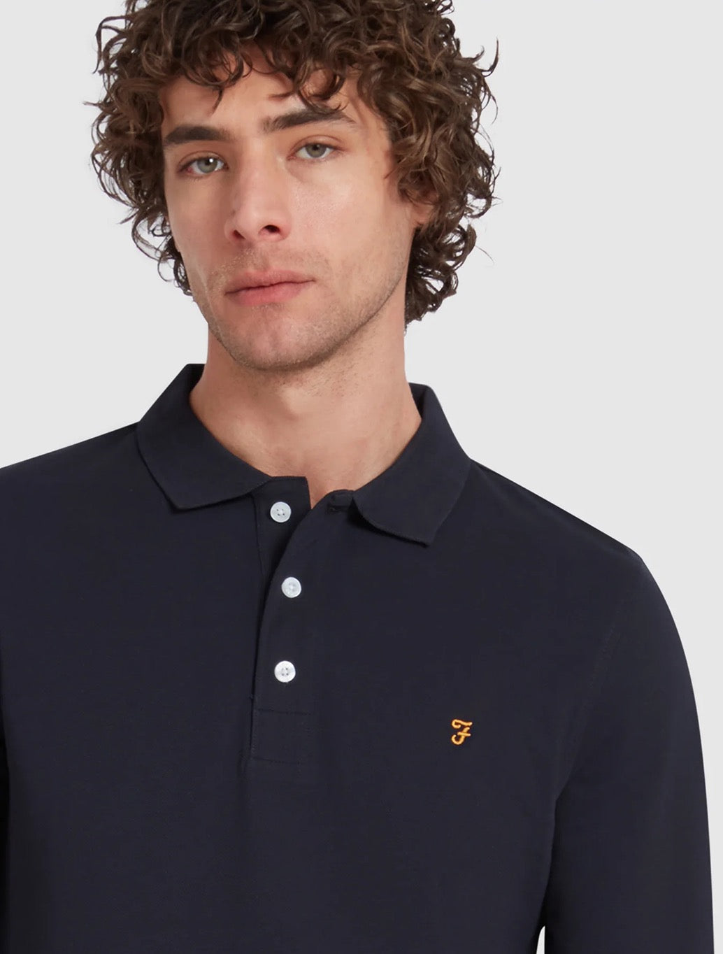 Farah - Blanes Organic Cotton Long Sleeve Polo Shirt - Navy