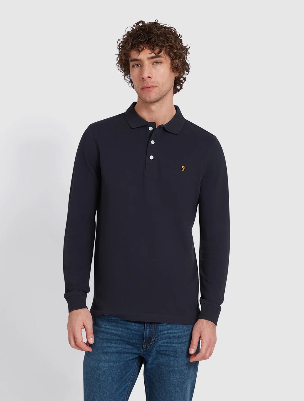 Farah - Blanes Organic Cotton Long Sleeve Polo Shirt - Navy