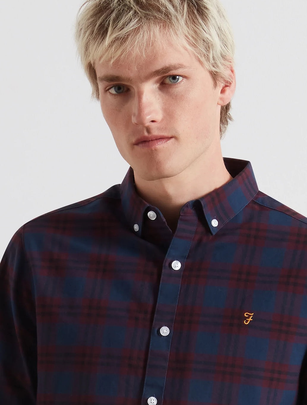 Farah - Brewer Slim Fit Check Organic Cotton Oxford Shirt - Burgundy Check