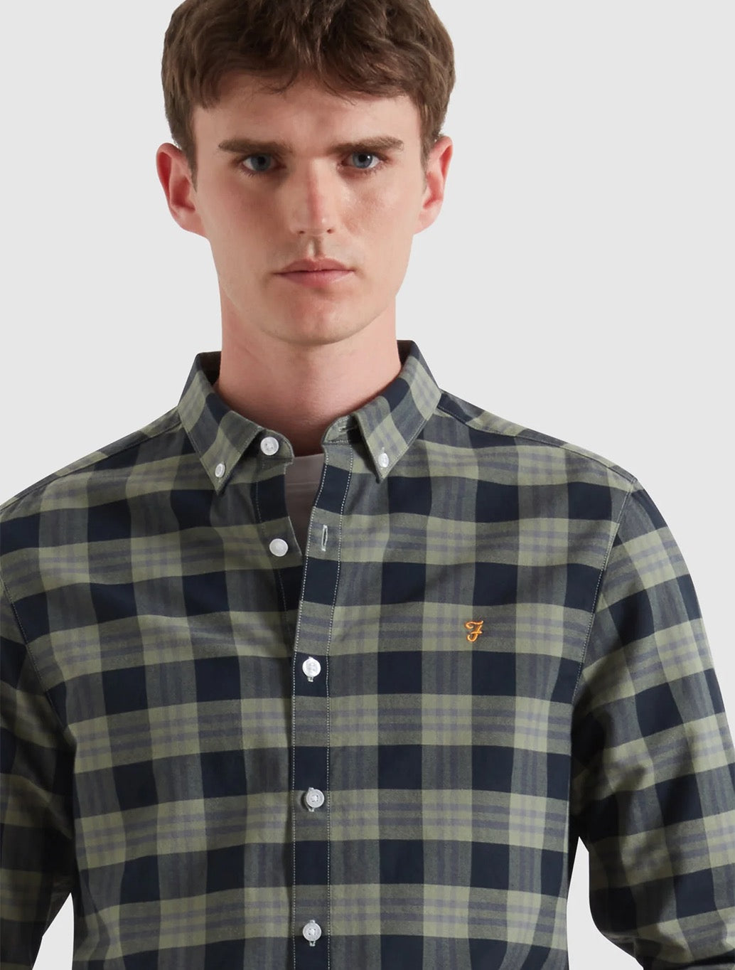 Farah - Brewer Slim Fit Check Organic Cotton Oxford Shirt - Green Check