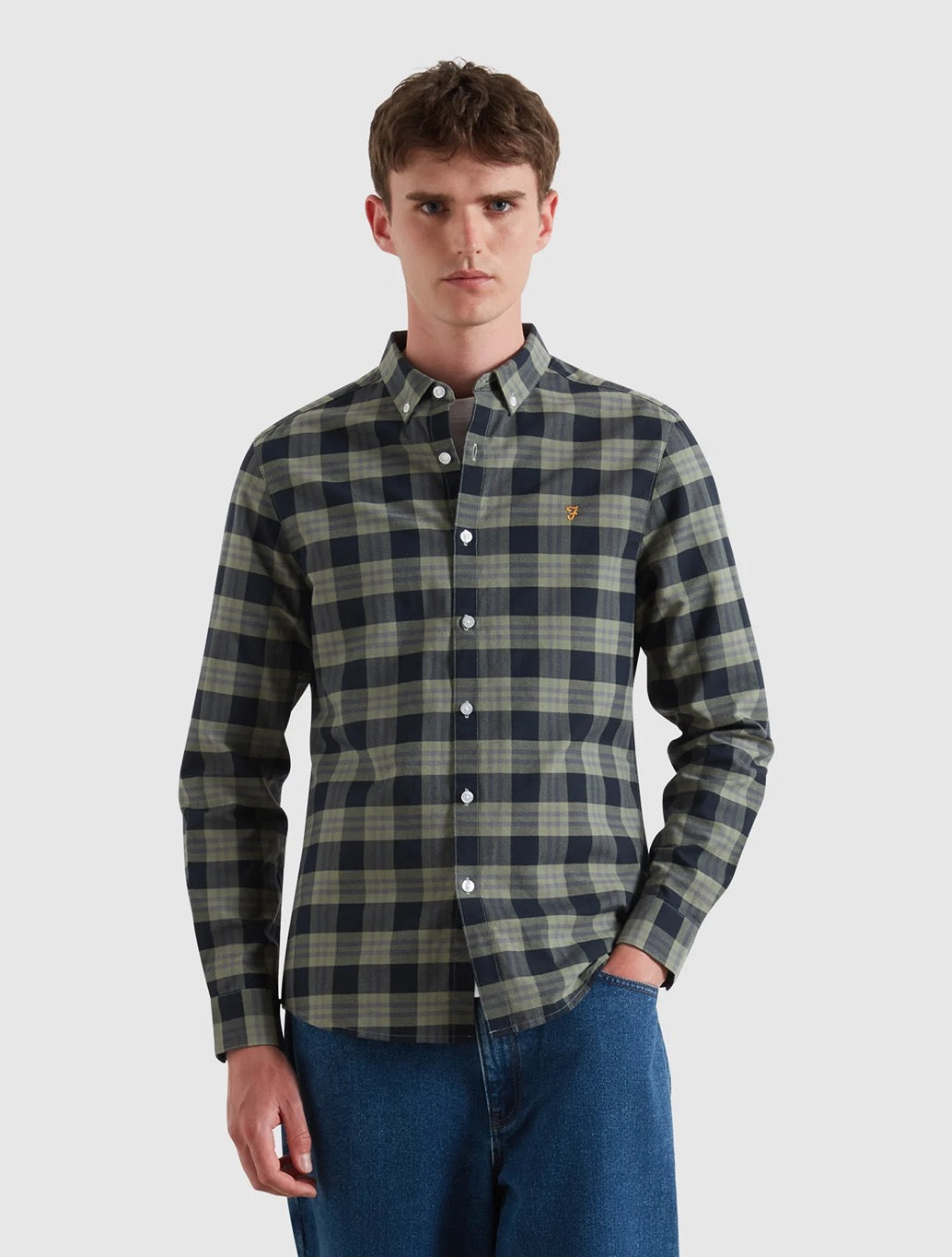 Farah - Brewer Slim Fit Check Organic Cotton Oxford Shirt - Green Check