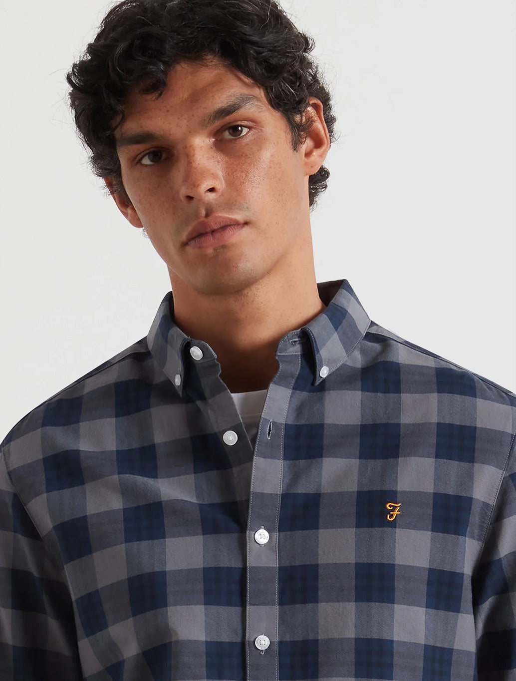 Farah - Brewer Slim Fit Check Organic Cotton Oxford Shirt - Navy Check