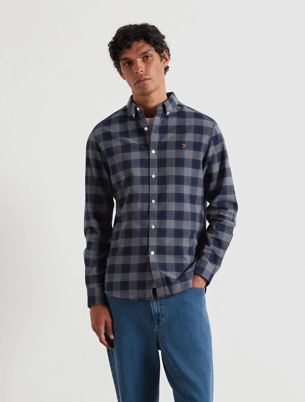 Farah - Brewer Slim Fit Check Organic Cotton Oxford Shirt - Navy Check