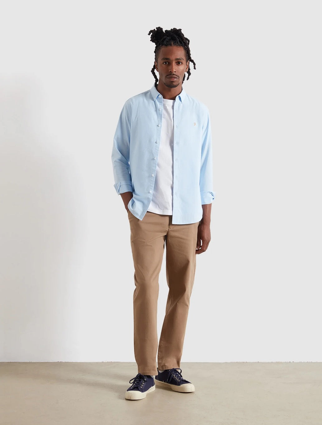 Farah  Brewer Slim Fit Organic Cotton Oxford Shirt in Light Blue
