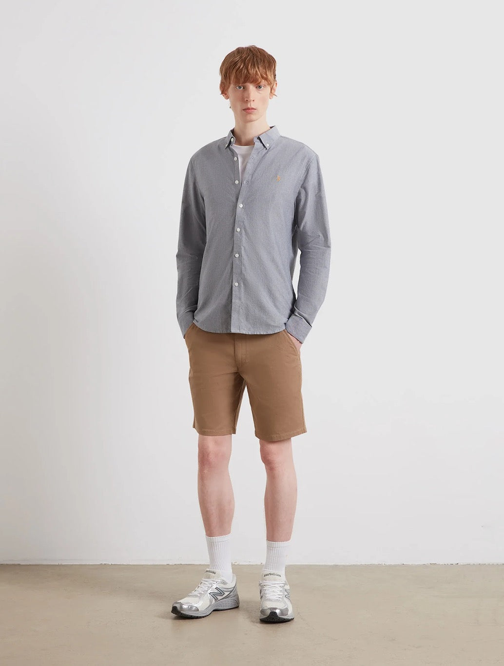 Farah Brewer Slim Fit Organic Cotton Oxford Shirt in Navy Fleck