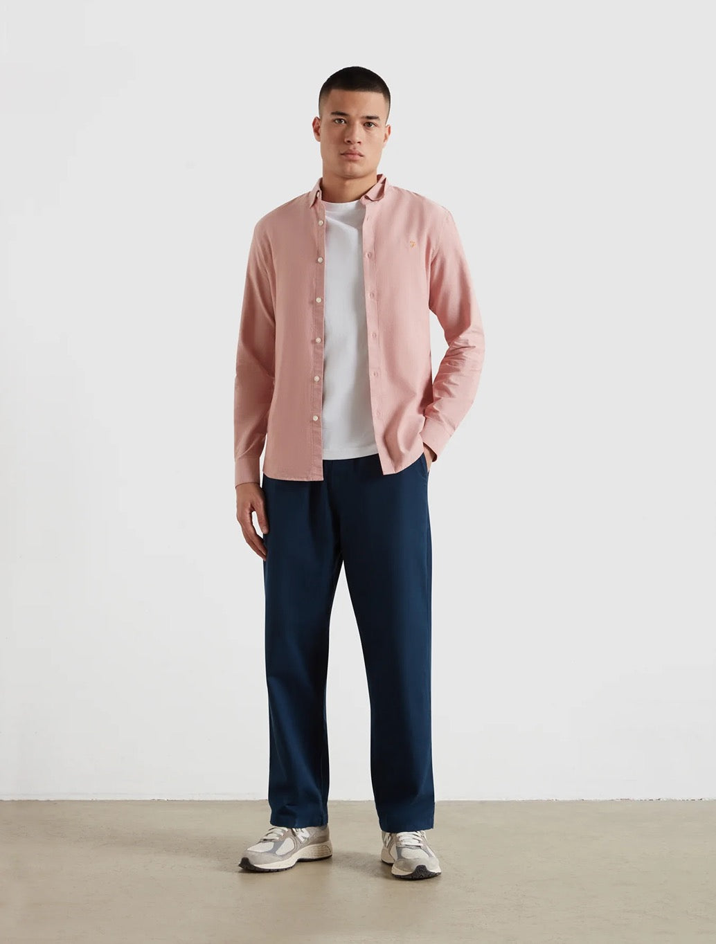 Farah  Brewer Slim Fit Organic Cotton Oxford Shirt in Peach