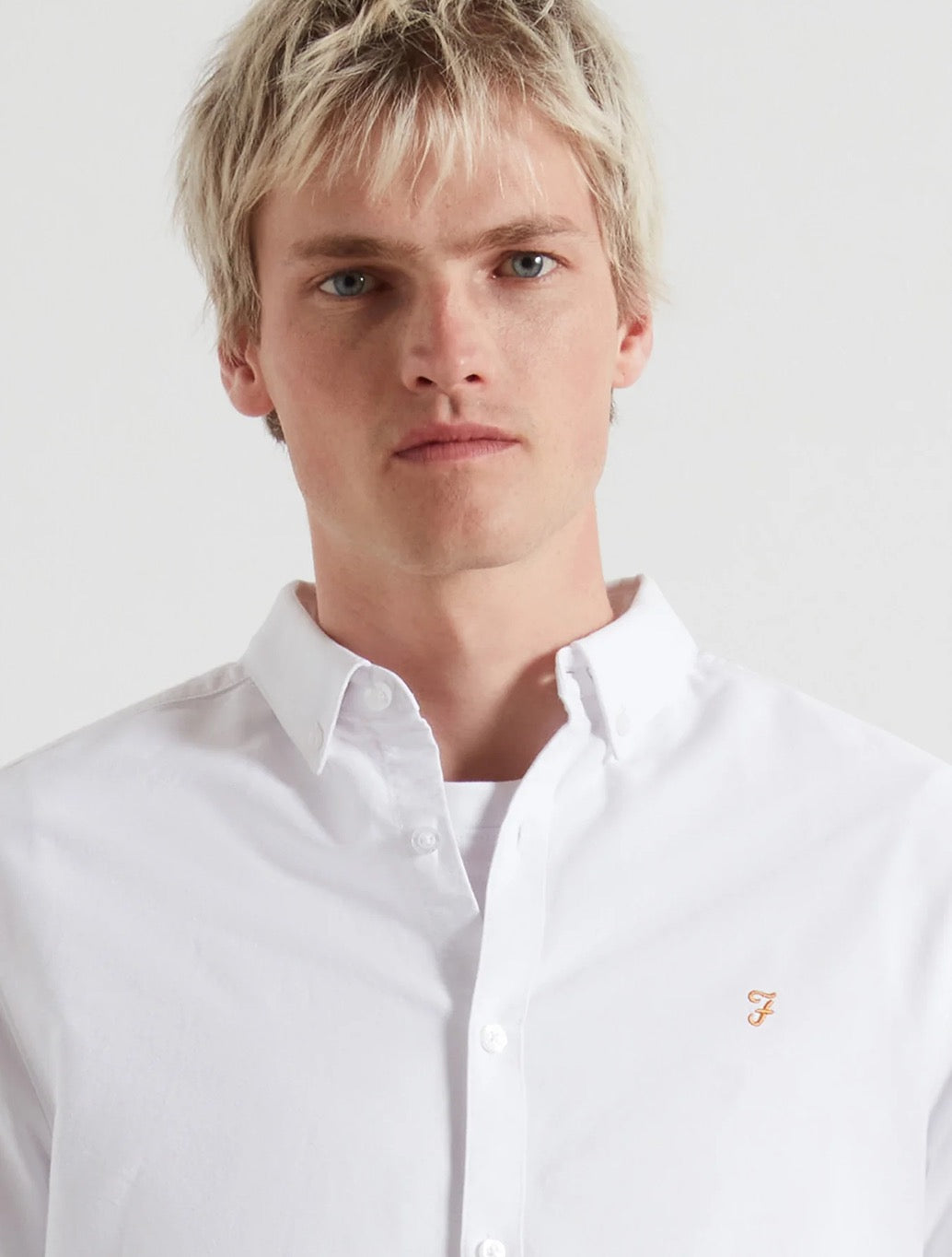 Farah Brewer Slim Fit Organic Cotton Oxford Shirt in White