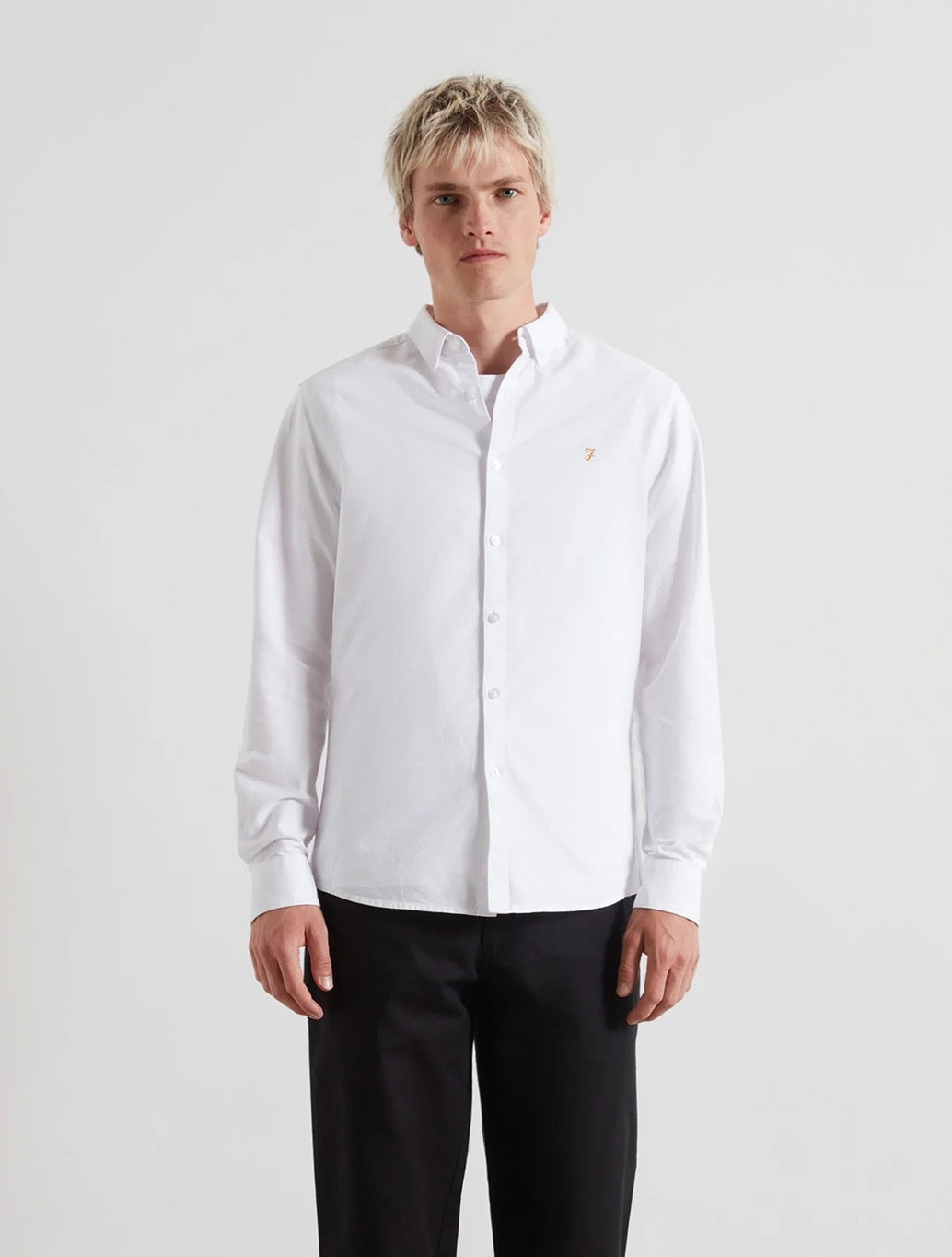 Farah Brewer Slim Fit Organic Cotton Oxford Shirt in White