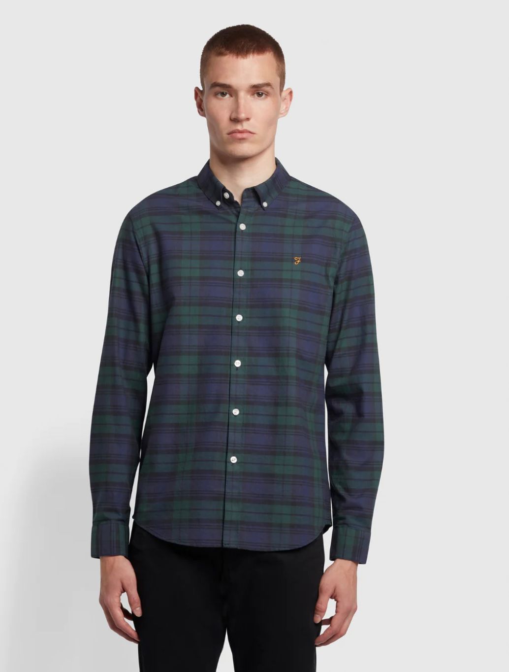 Farah - Brewer Slim Fit Check Organic Cotton Oxford Shirt - Green Check