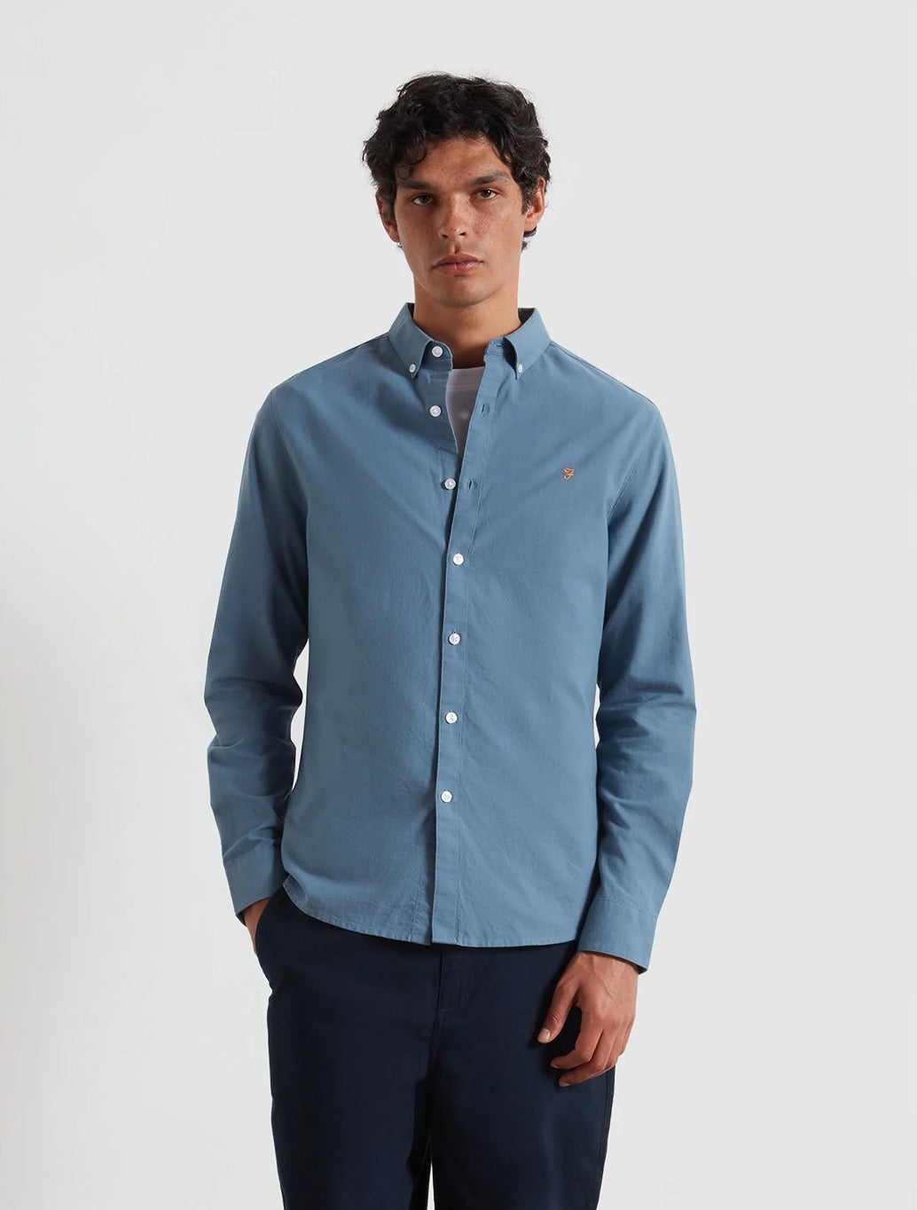 Farah - Brewer Slim Fit Organic Cotton Oxford Shirt - Blue