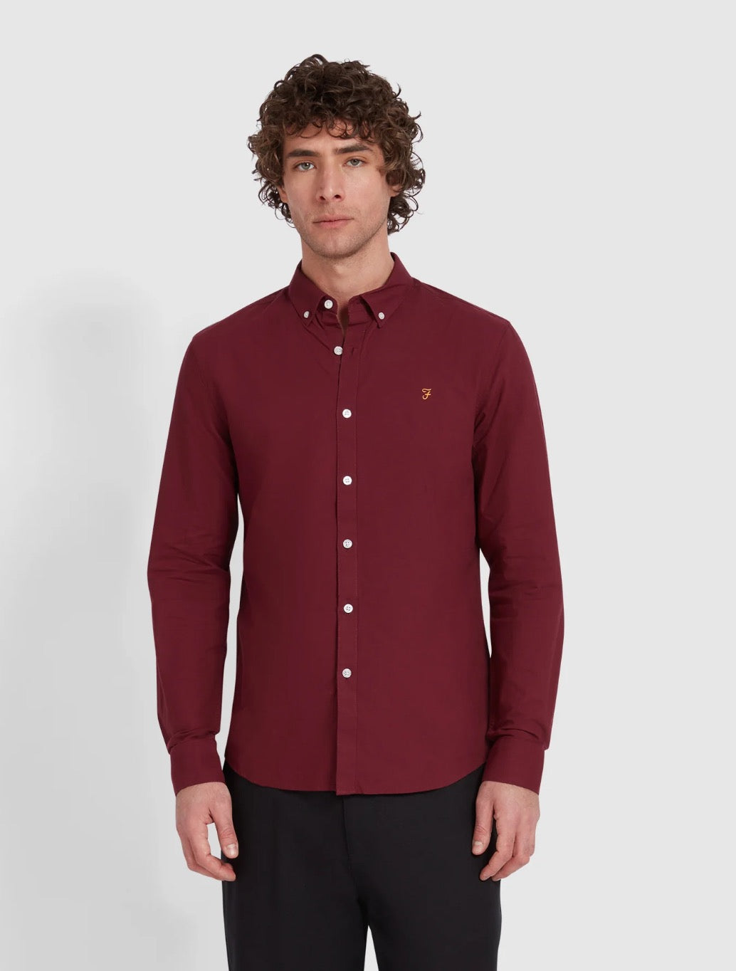 Farah - Brewer Slim Fit Organic Cotton Oxford Shirt - Burgundy