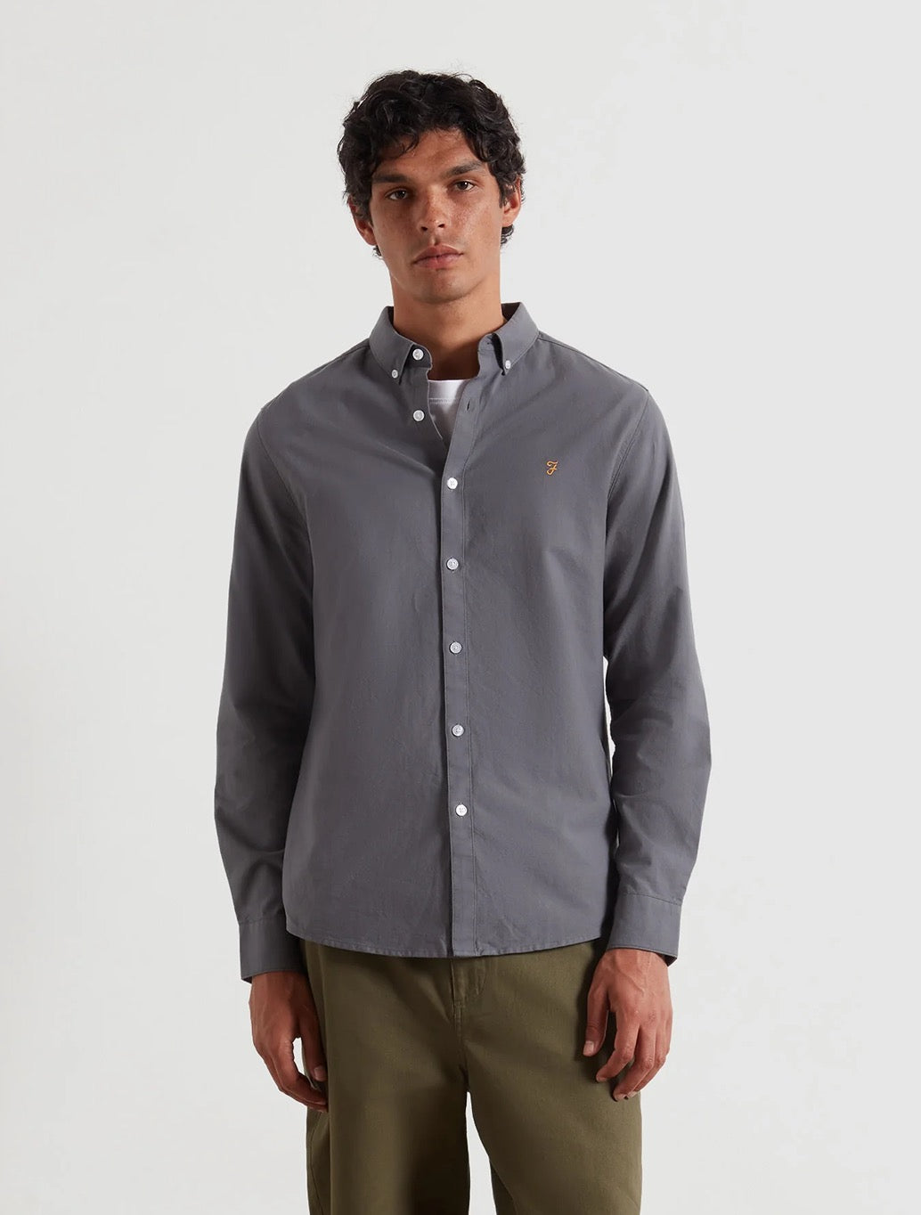 Farah - Brewer Slim Fit Organic Cotton Oxford Shirt - Grey