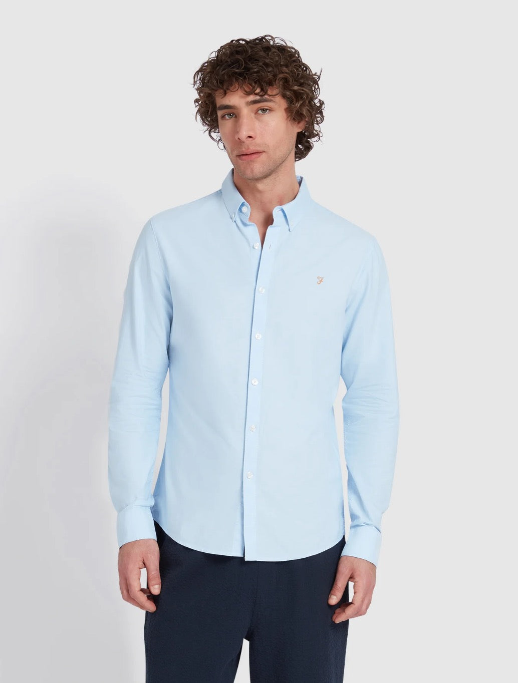 Farah - Brewer Slim Fit Organic Cotton Oxford Shirt - Light Blue
