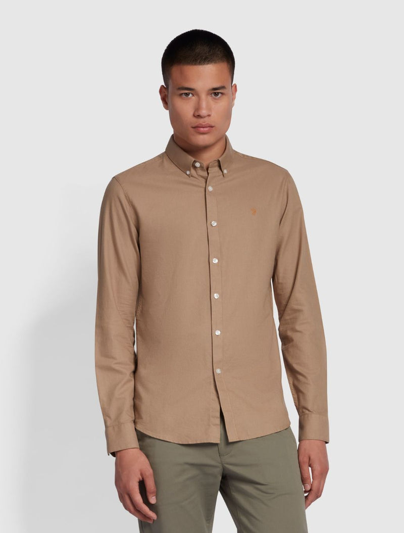 Farah - Brewer Slim Fit Organic Cotton Oxford Shirt - Beige