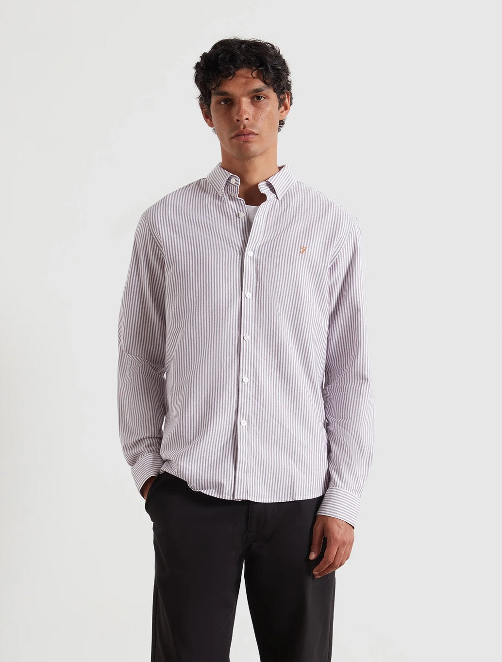 Farah - Brewer Slim Fit Striped Organic Cotton Oxford Shirt - Burgundy Stripe
